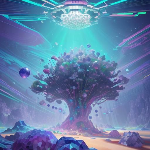 Iridescent Glass Orbs Underwater: A Geometric Art Deco Paint...