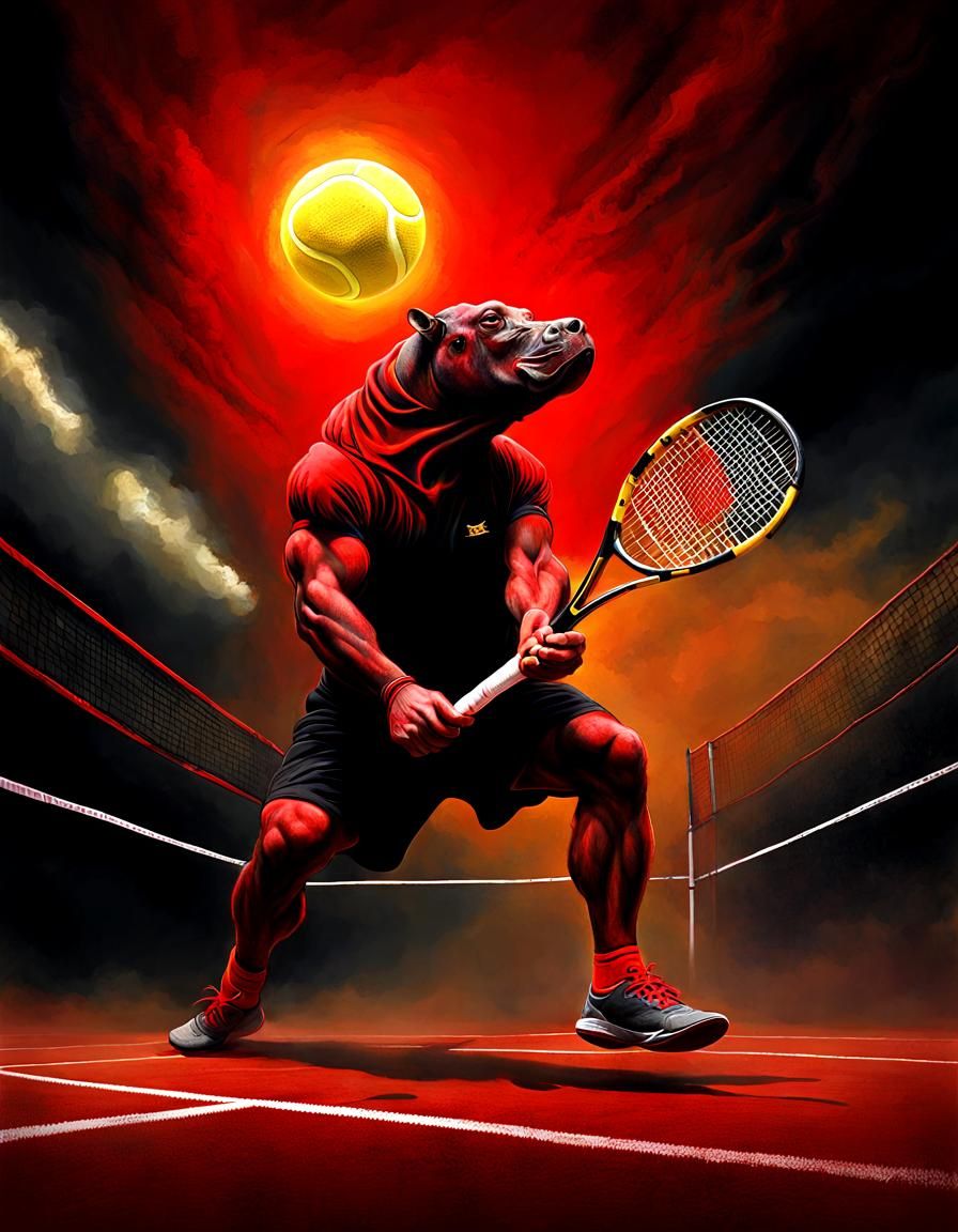 Olympic Hippo Tennis Player in Surreal Style