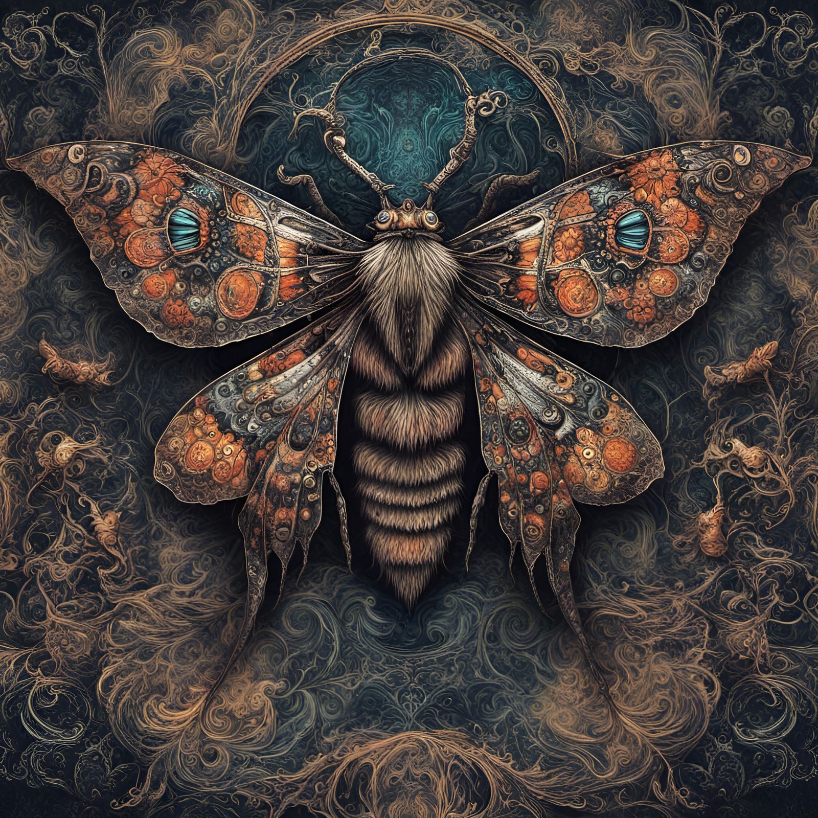 Hypnotic Hairy Moth in High Gothic Style