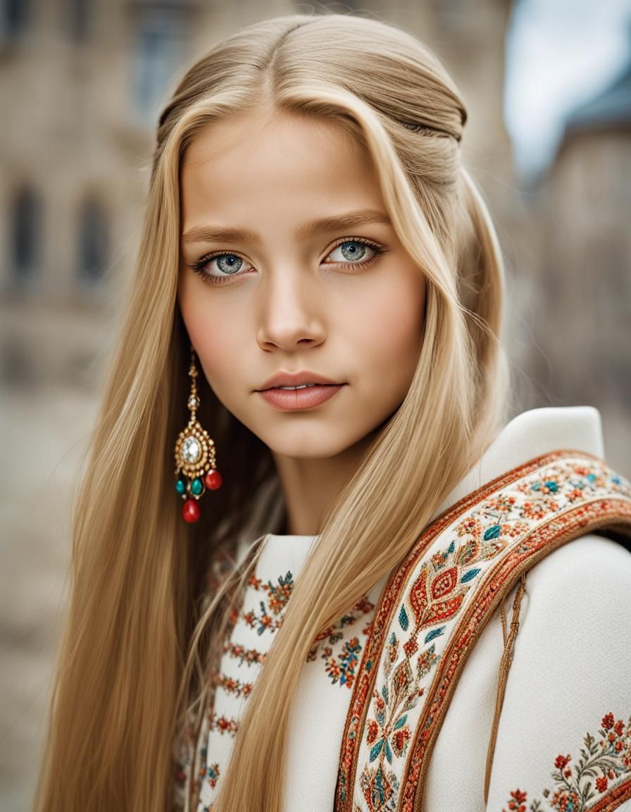 Slavic Girl Portrait with Hearing Aid, Professional Photogra...