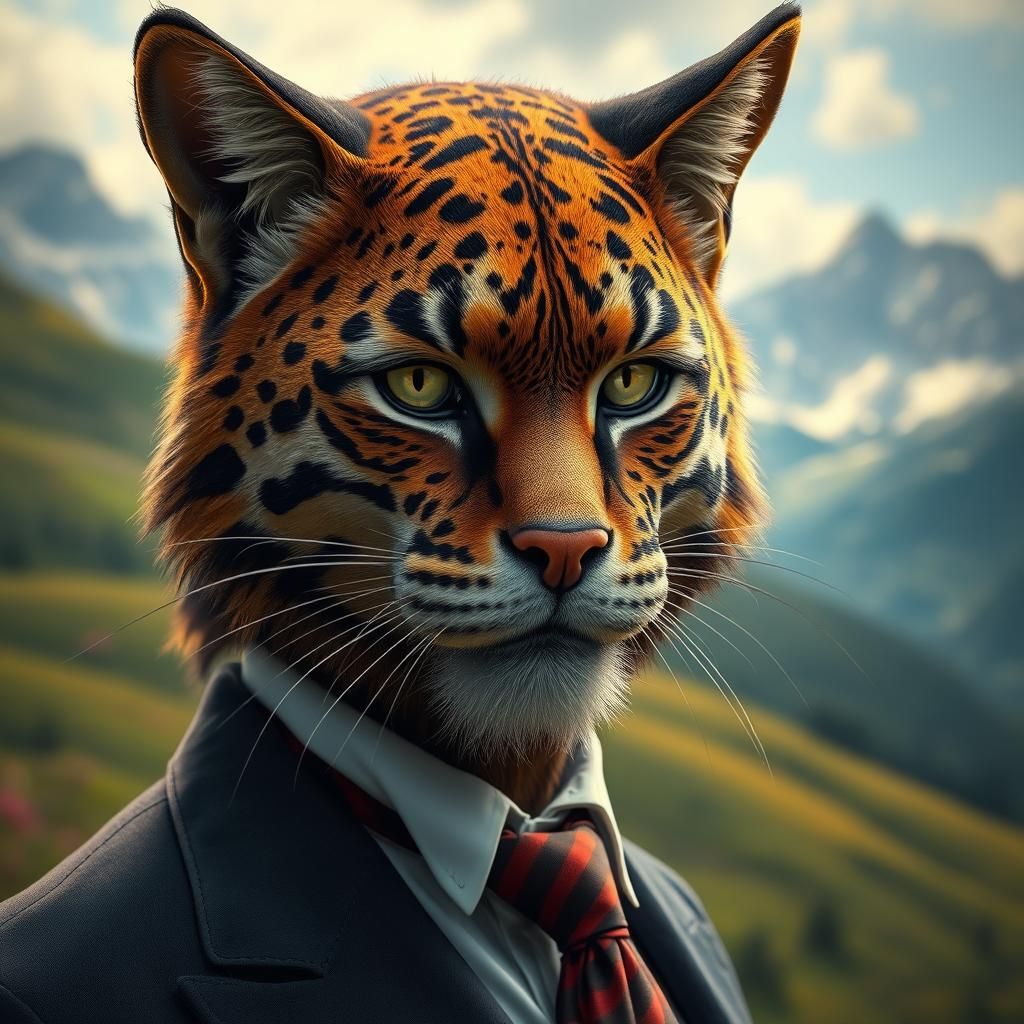 Tabby Cat Portrait in Swiss Countryside, Art Nouveau Style