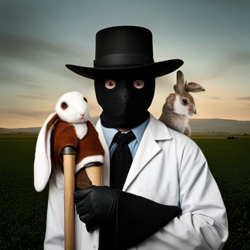 A Plague Doctor holding the Easter Bunny IV