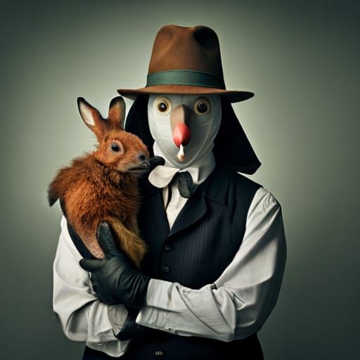 A Plague Doctor holding the Easter Bunny II