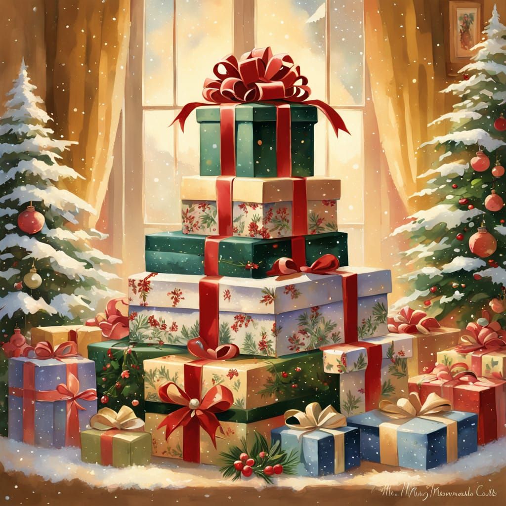 Christmas Gift Stack in Warm Winter Wonderland Style