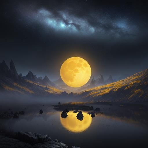 Lone Figure Gazing at Moon in Dark Fantasy Art