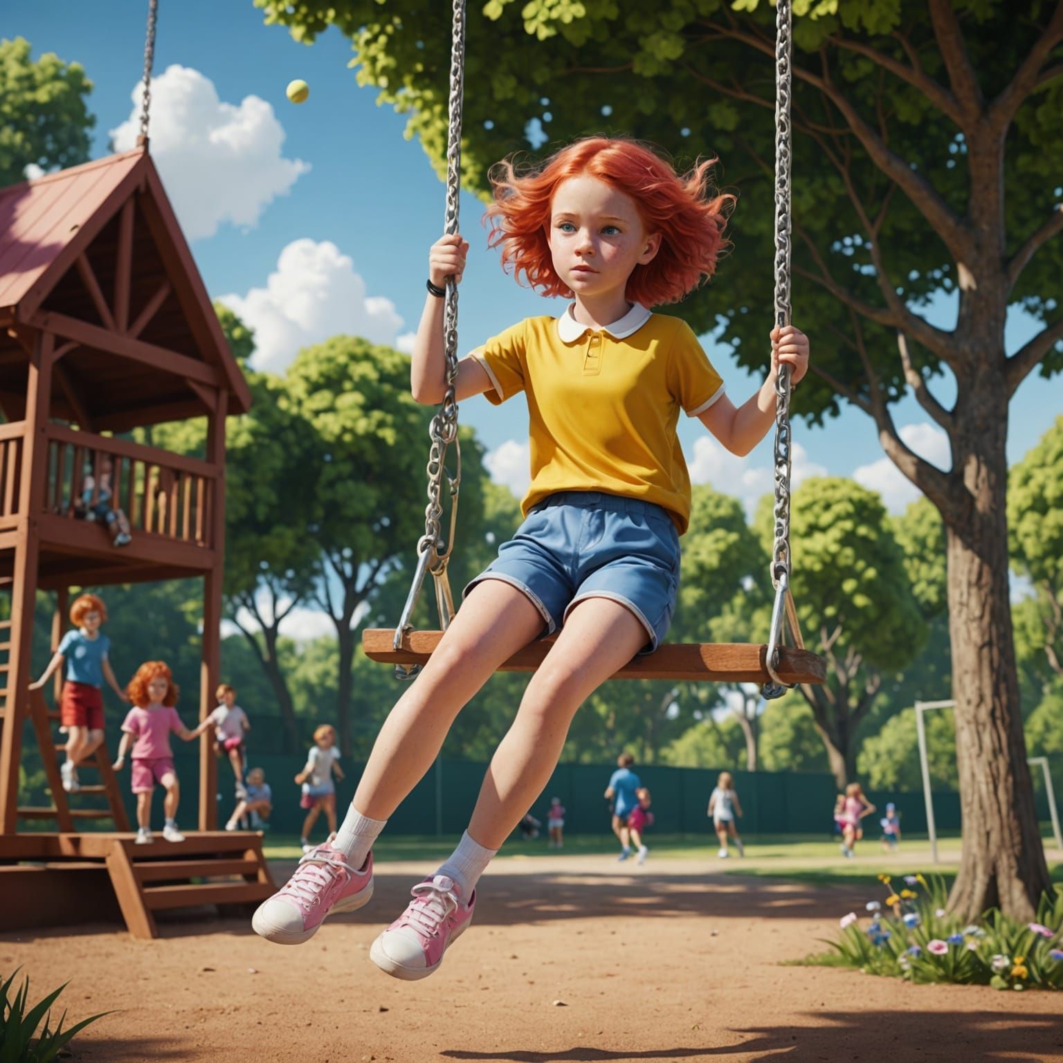 Girl on Swing Set in Colorful Fantasy Art
