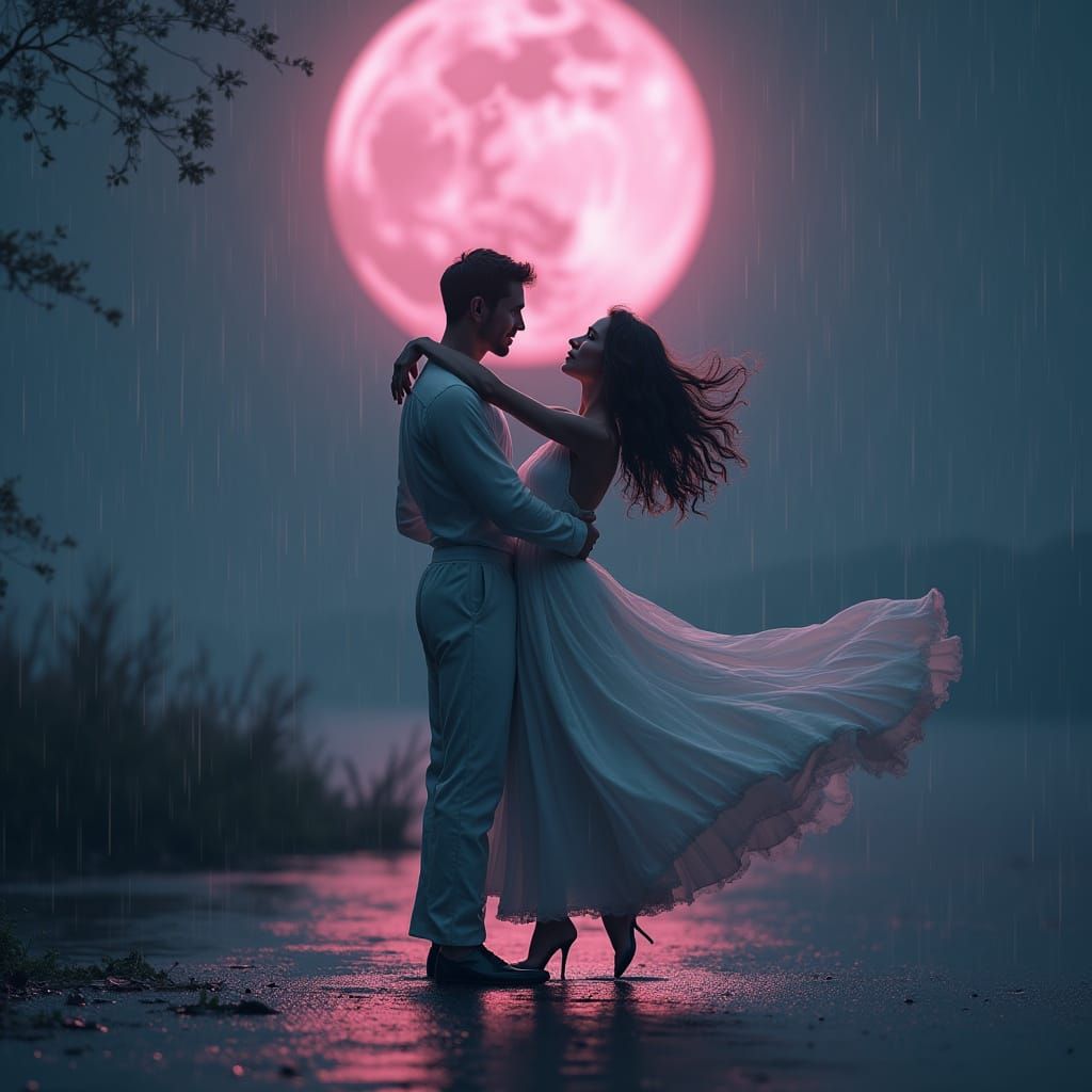 Midnight Dancers Under a Radiant Pink Moon