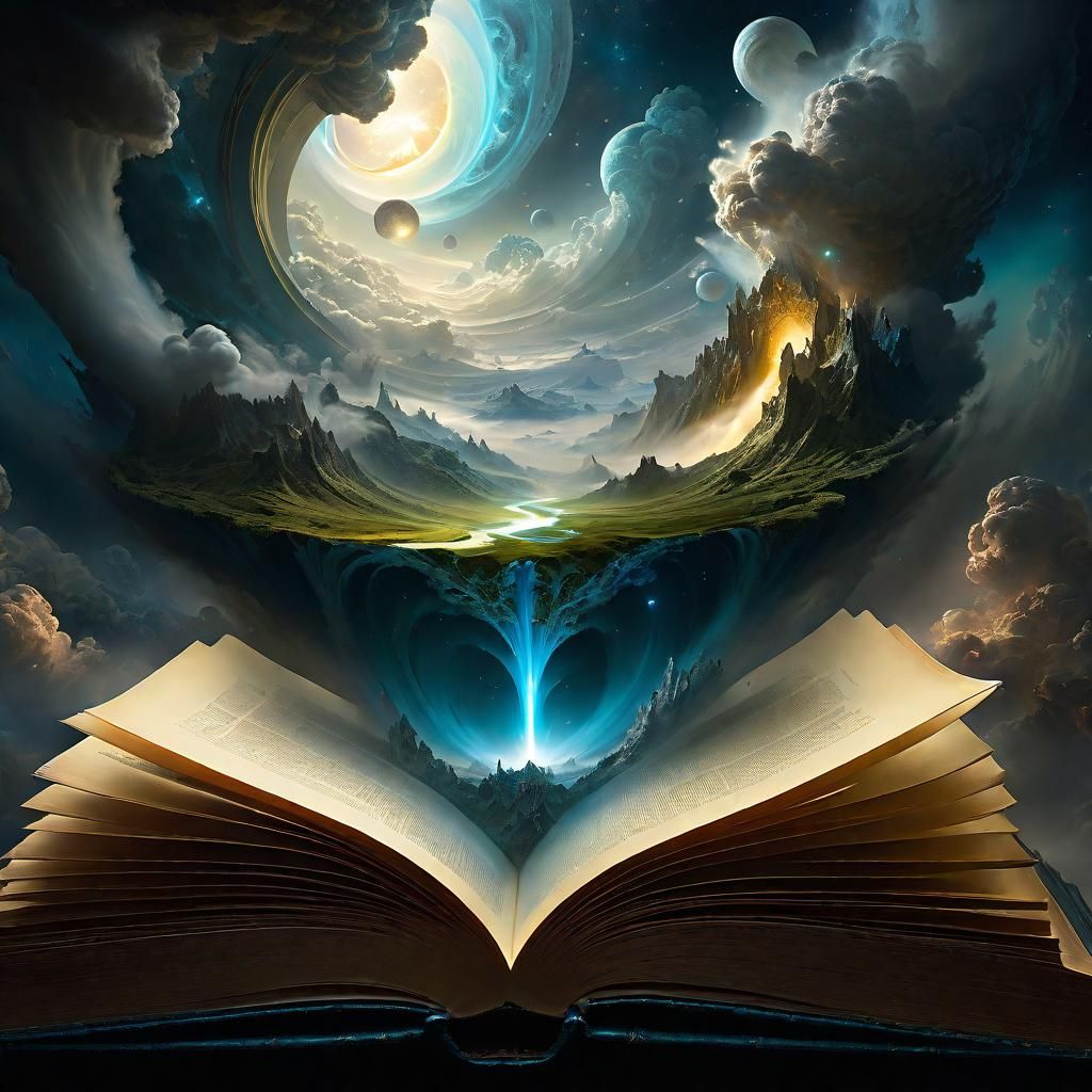 Miniature Celestial Realm Emerging from Fantasy Book