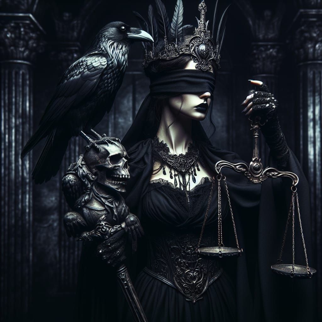 Gothic Themis: Goddess of Justice in Dark Temple