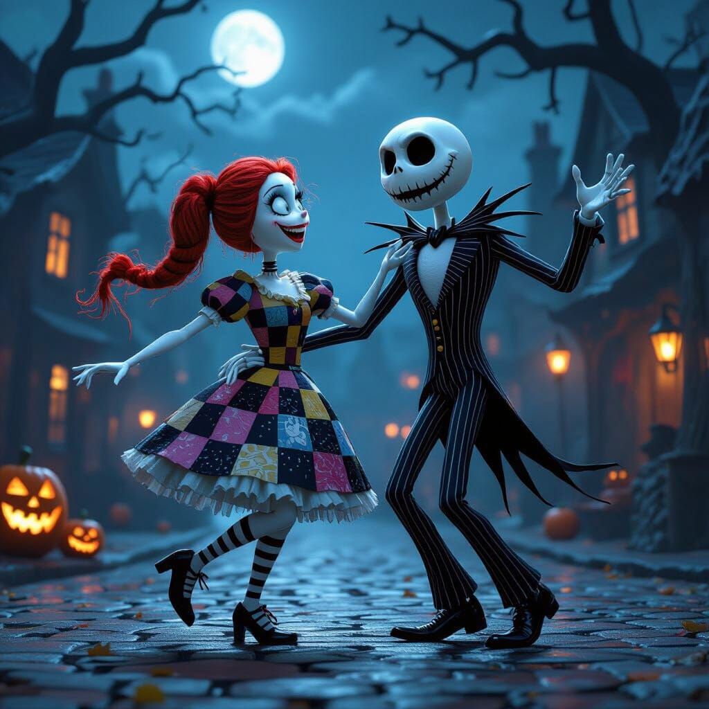 Sally and Jack Dancing in Halloween Town Square