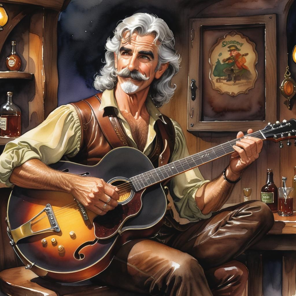 Sam Elliott as Elf Bard in Tavern Watercolor