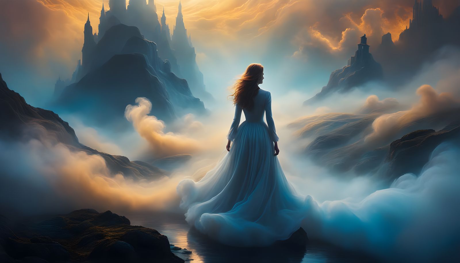 Dreamlike Figure Enters Mist: A Surreal Oil Painting