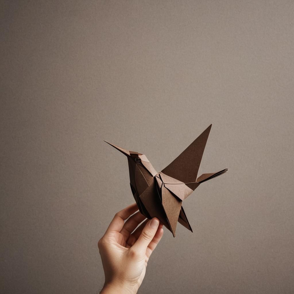 Origami Bird on Paper Hand