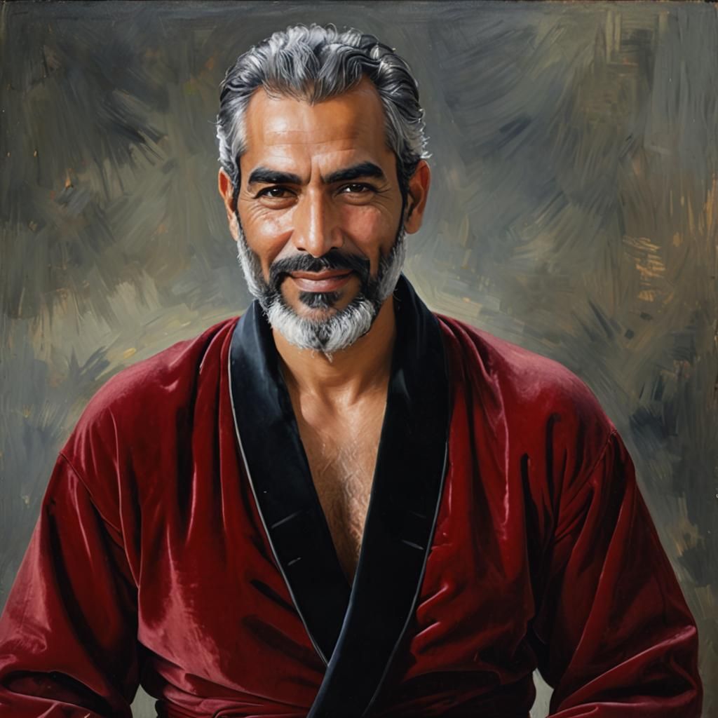 Smiling Man in Red Velvet Robe: Impressionist Portrait