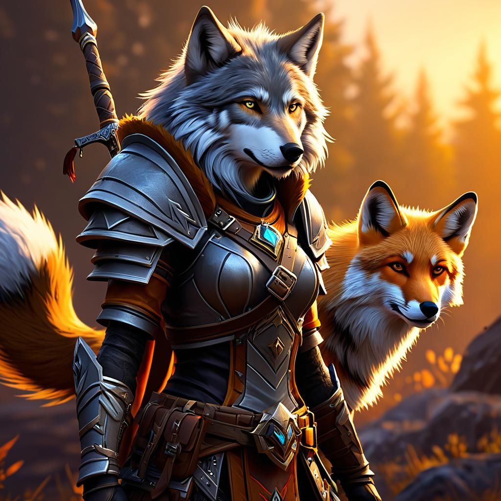 Worgen Hunter with Fox Pet in Game Art Style
