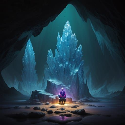 Surreal Cave Scene in Vibrant Gemstone Colors