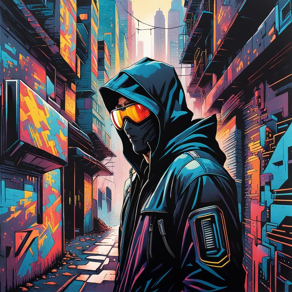 Dark Hooded Figure in Comic Book Style Alley