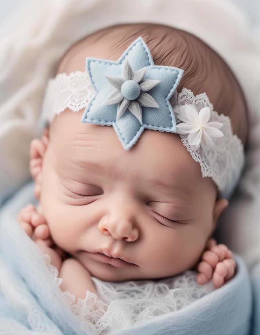Gentle Newborn Boy with Crown Headband in Soft Surrealism