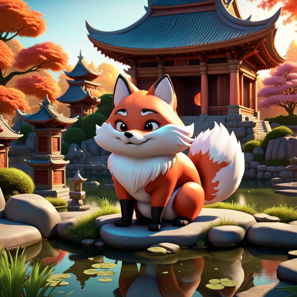 Chubby Nine-Tailed Fox at Temple Shrine