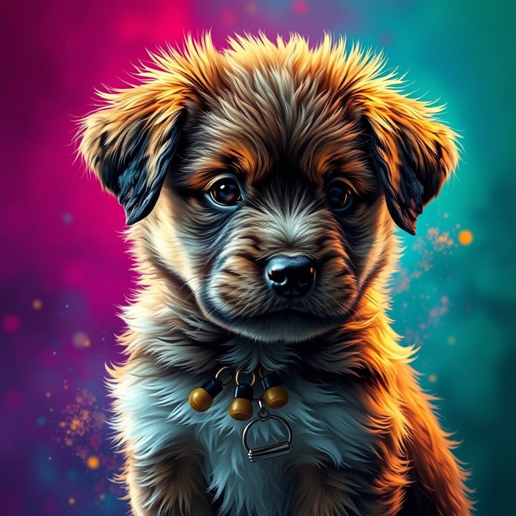 Intensely Detailed Puppy in Vibrant Splash Art Style