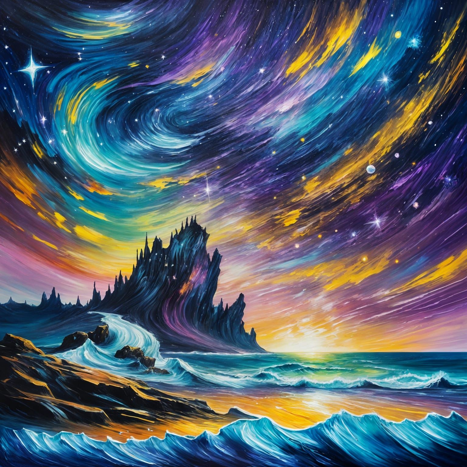 Surreal Milky Way Galaxy Reflecting in Midnight Ocean