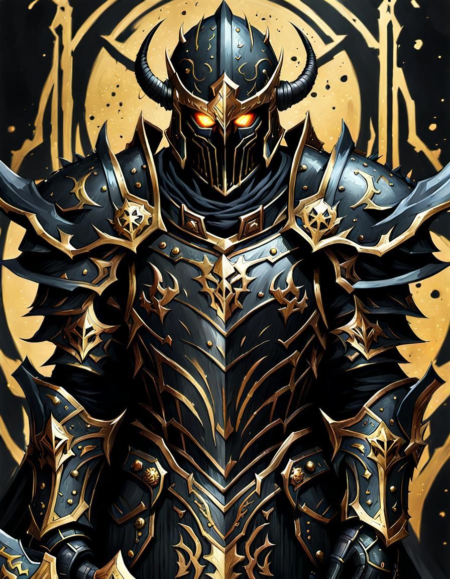 Fearsome Death Knight in Black and Gold Armor