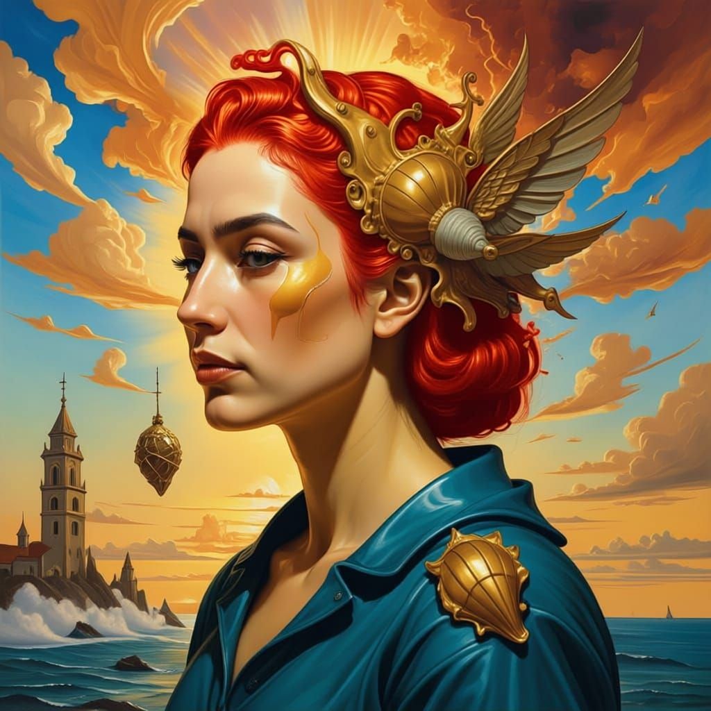 Surreal Dreamscape with Rolling Stones & Athena in Dali Styl...