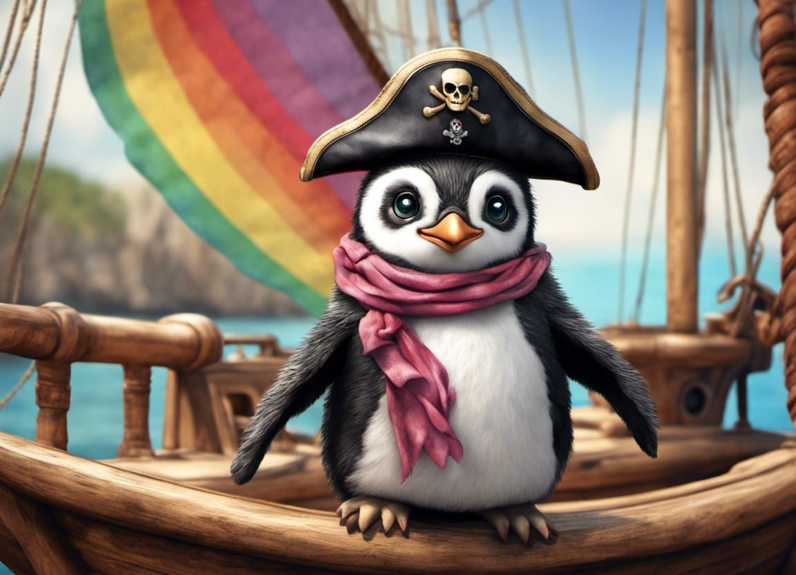 Chibi Pirate Penguin Portrait on Ship