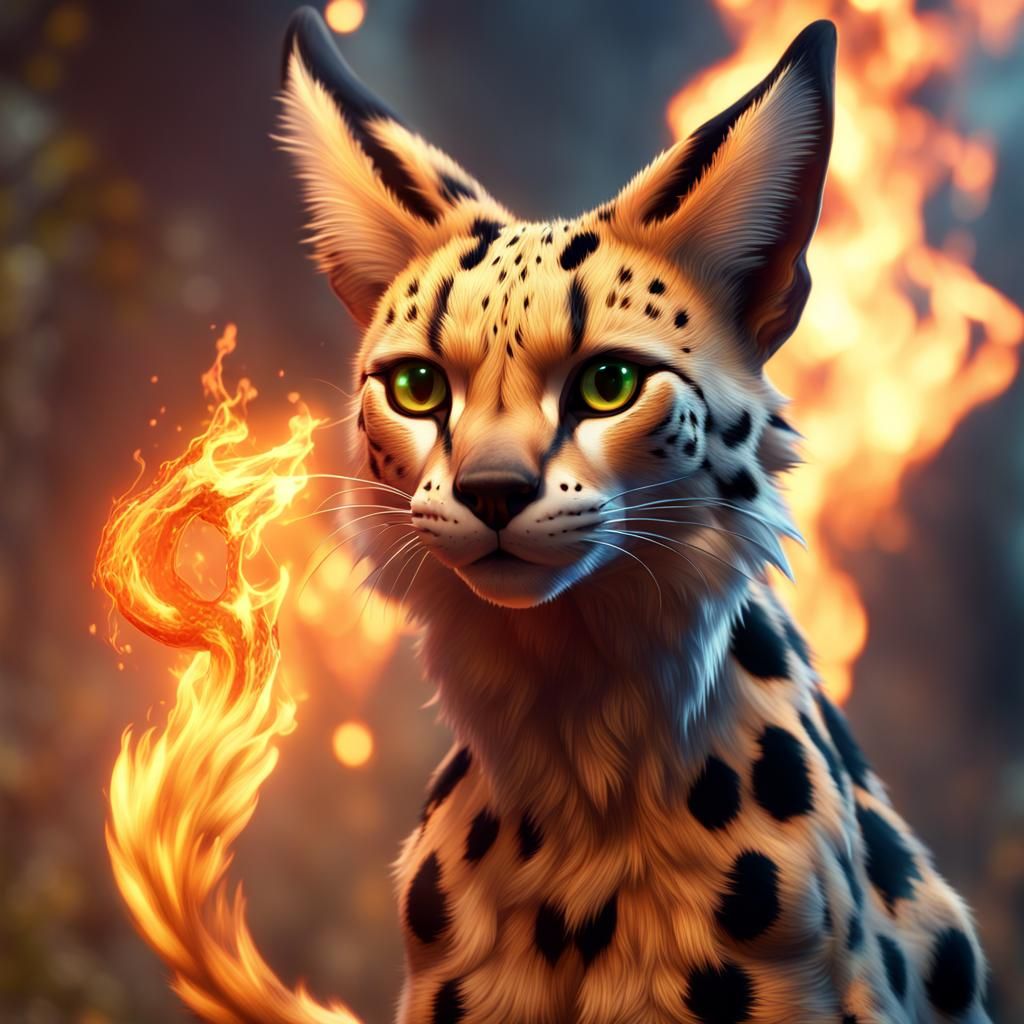 Mystic Serval with Fiery Tail: Fantasy Concept Art