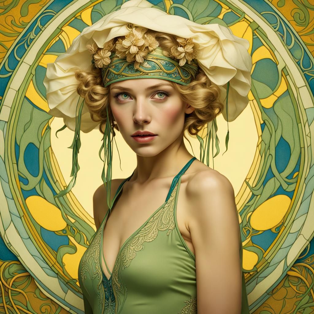 Art Nouveau Woman in Alphonse Mucha Style