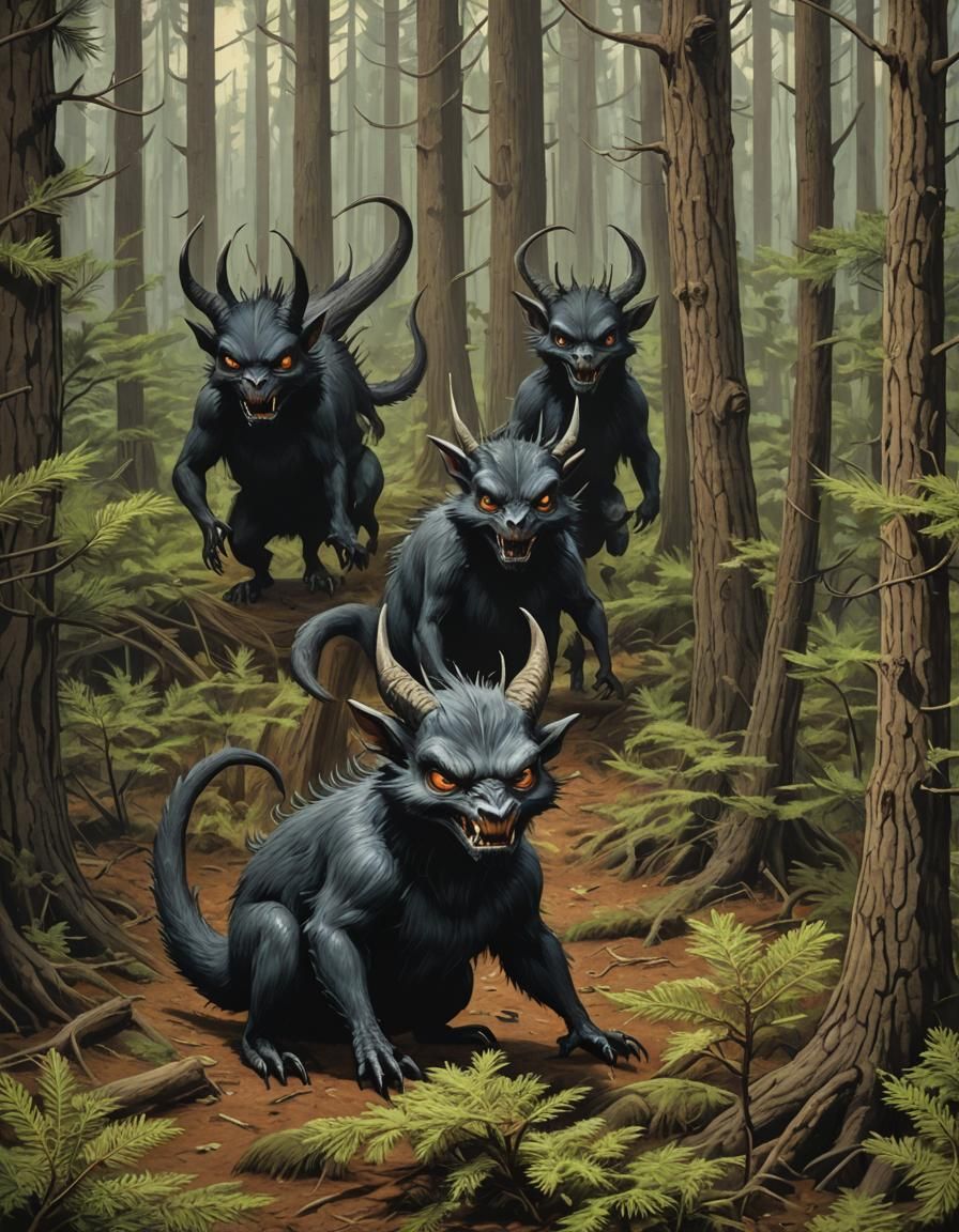 Cute Jersey Devil Cryptid in Spooky Forest