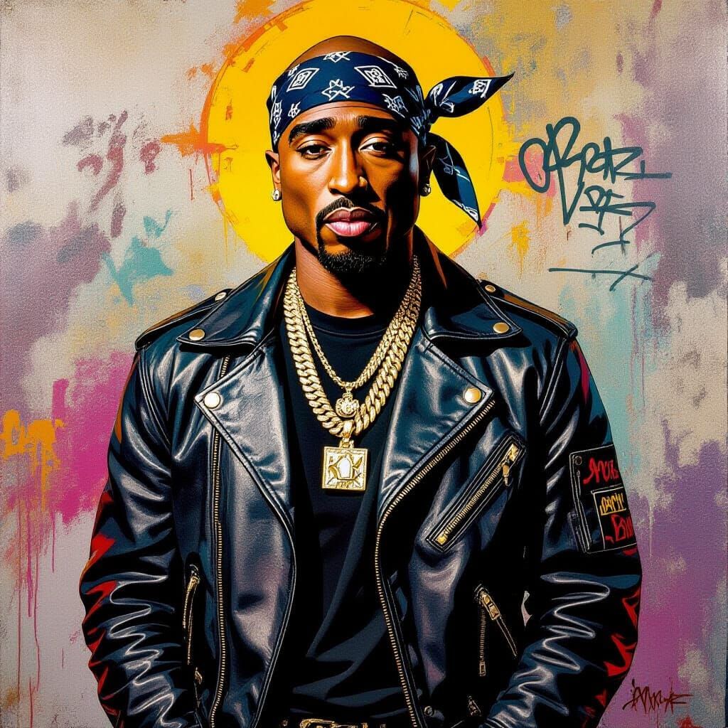 Tupac Shakur Portrait in Basquiat-Inspired Style