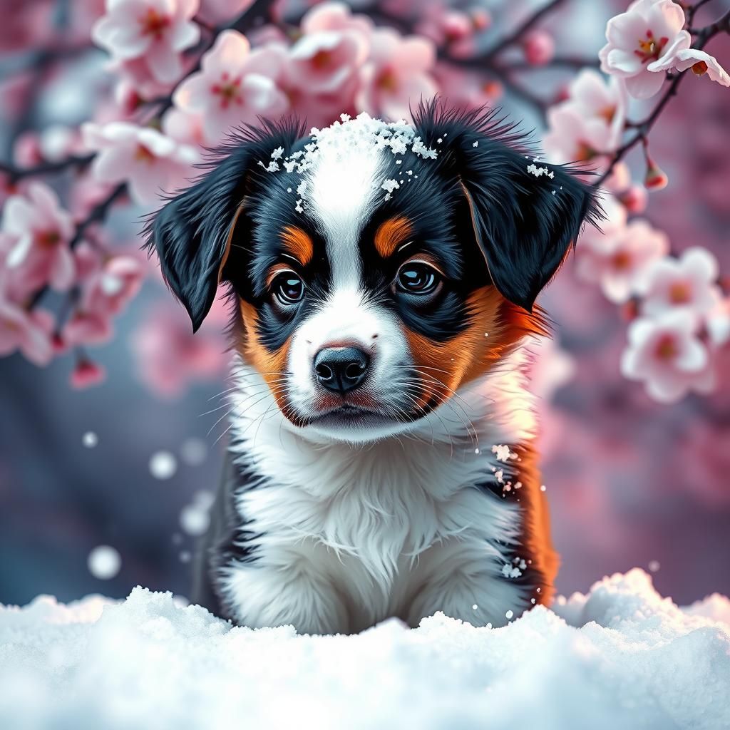 Puppy in Snow by Cherry Blossom, Hyperrealistic