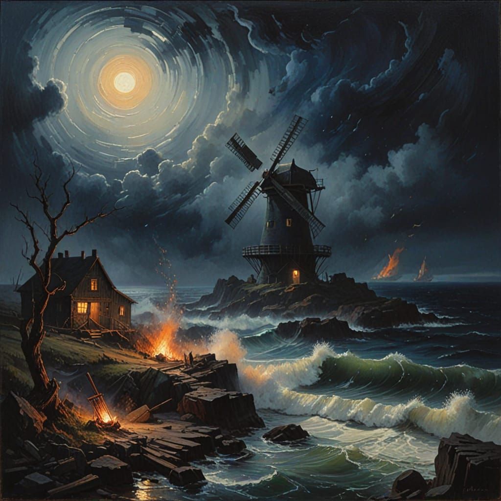 Surreal Propeller Vortex in Fiery Seas