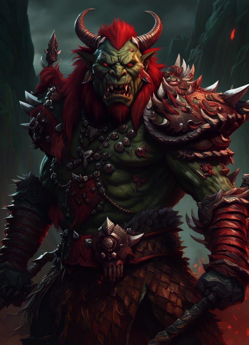 Fearsome Red Orc Wielding Spiked Club