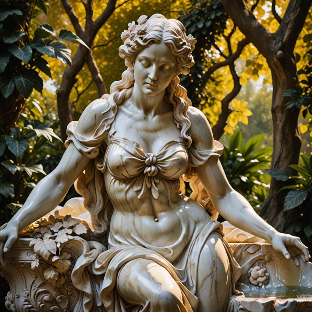Lilith Bathes in Eden: A Baroque Marble Sculpture