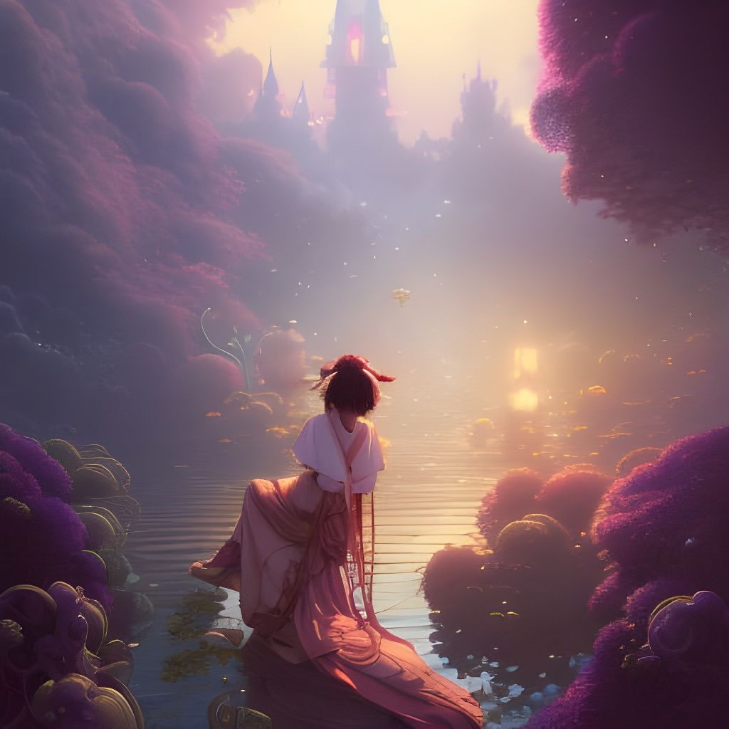 Enchanted Rococo Anime Landscape in Art Nouveau Style