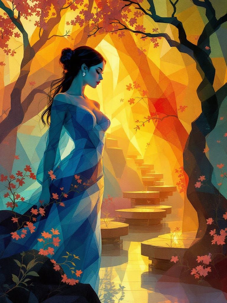 Ethereal Victorian Garden Fusion of Abstract and Pin-Up