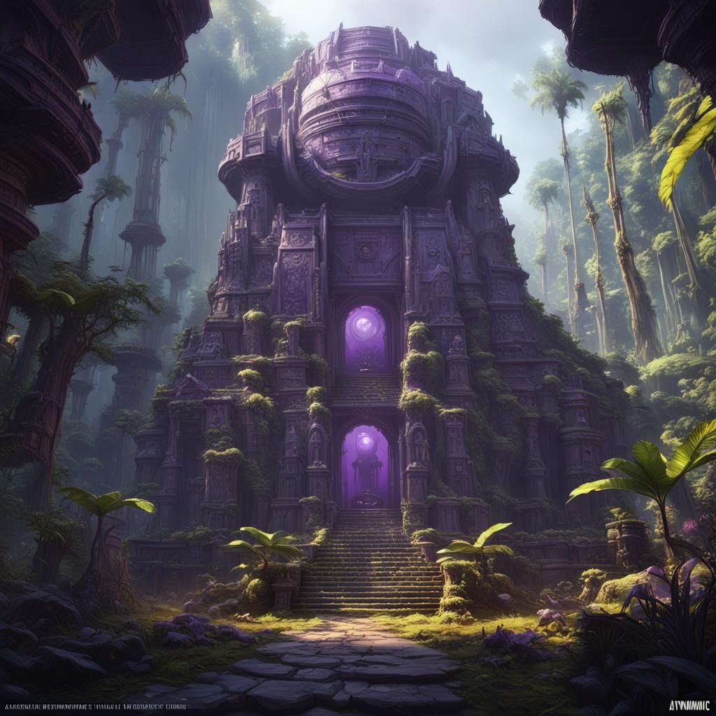 Ancient Alien Robot Temple in Jungle, Detailed Art