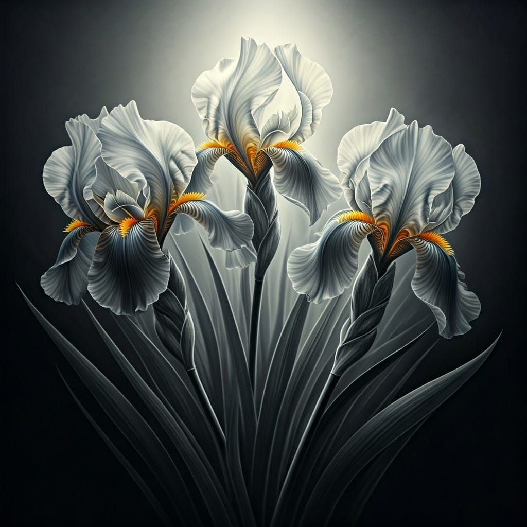 Ethereal Bouquet of Delicate Transparent Irises in Morning M...