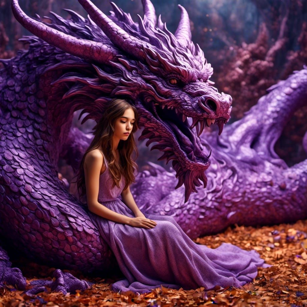 Girl with Dragon: Colorful 3D Digital Art