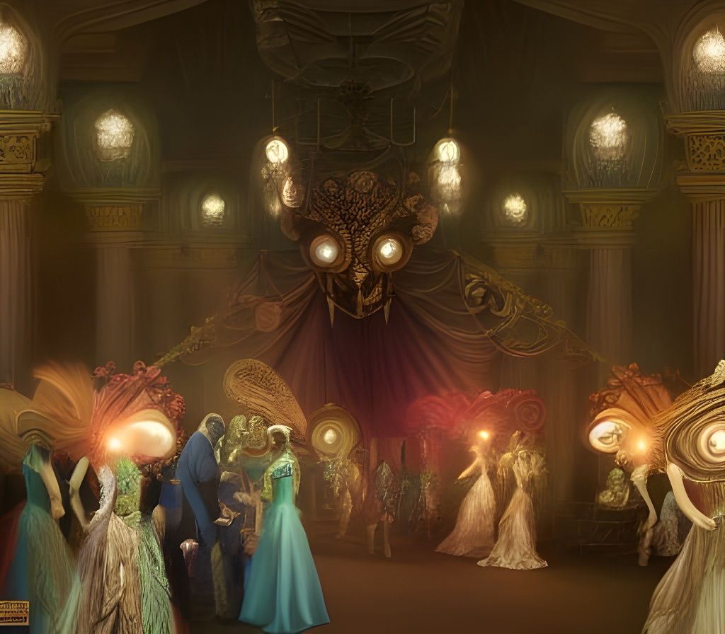 Elaborate Masquerade Ball with Phantom, Detailed Costumes