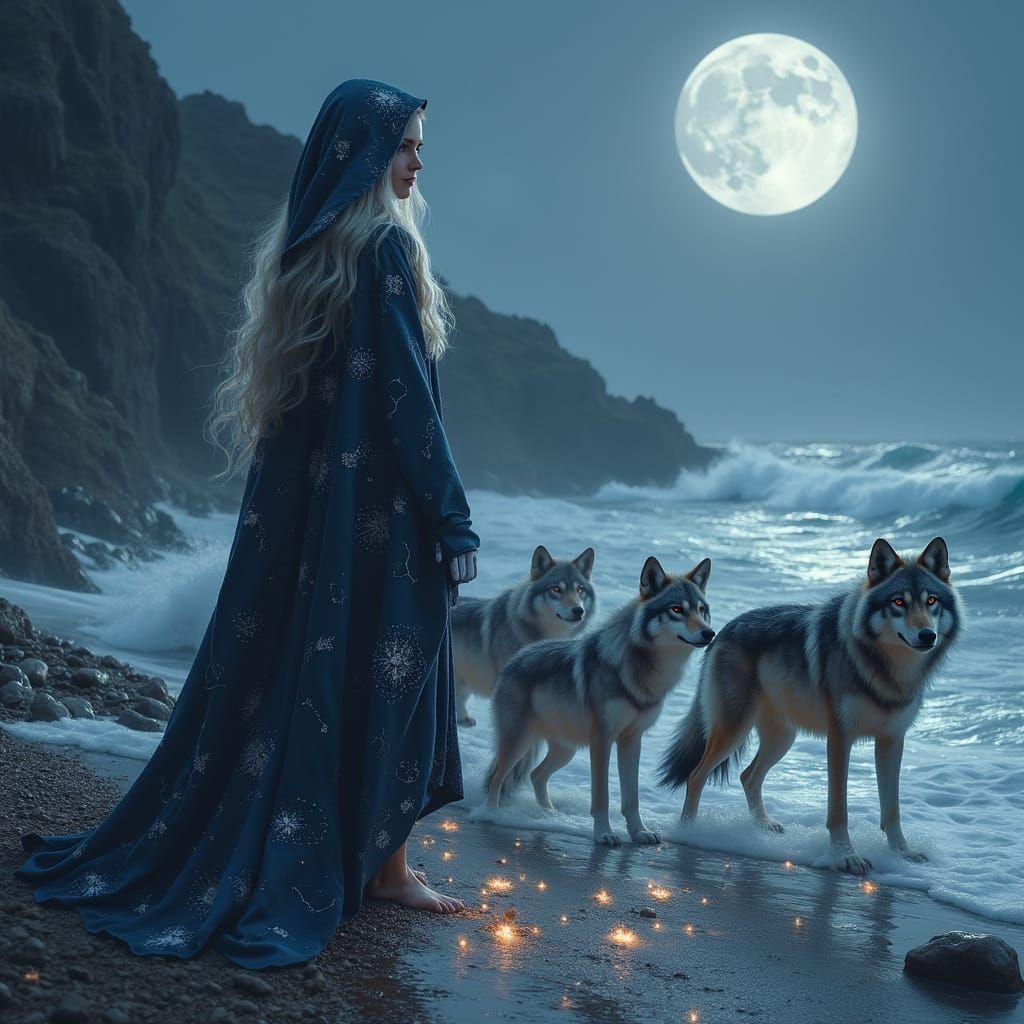 Moonlit Fantasy with Amy Lee and Wolves by the Sea