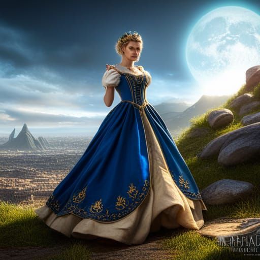 Angry Cinderella in Blue Dress: Detailed Matte Painting