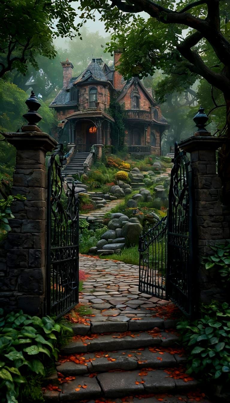 Dark Fantasy Victorian House on a Hill in CGI Style