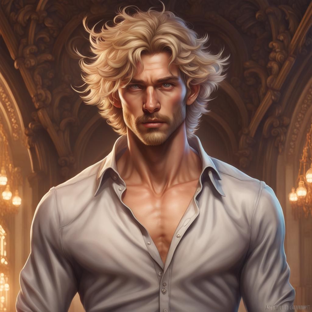 Hyperrealistic Portrait of a Man with Fluffy Hair