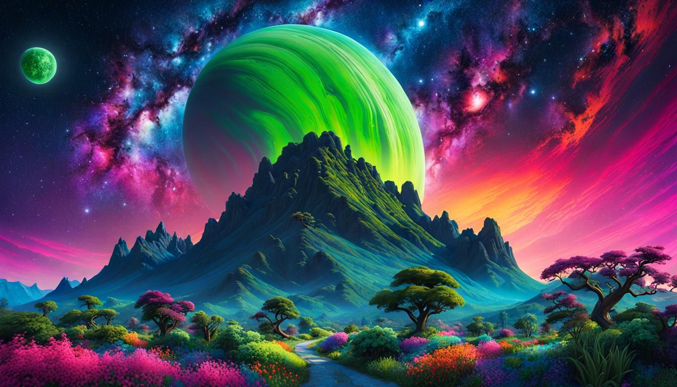 Bioluminescent Garden Under Milky Way Galaxy in Psychedelic ...