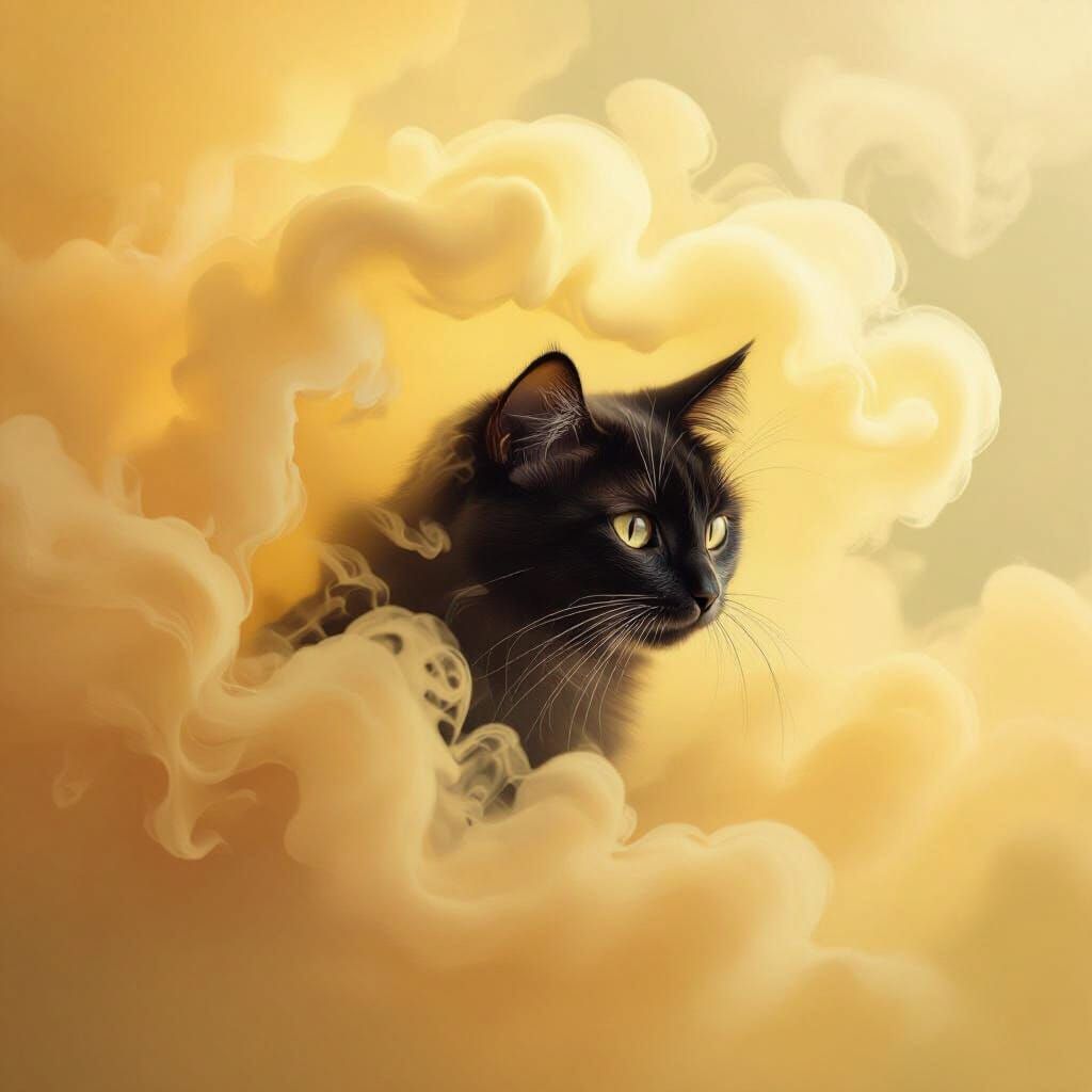 Mystical Cat Materializes from Shimmering Yellow Smoke