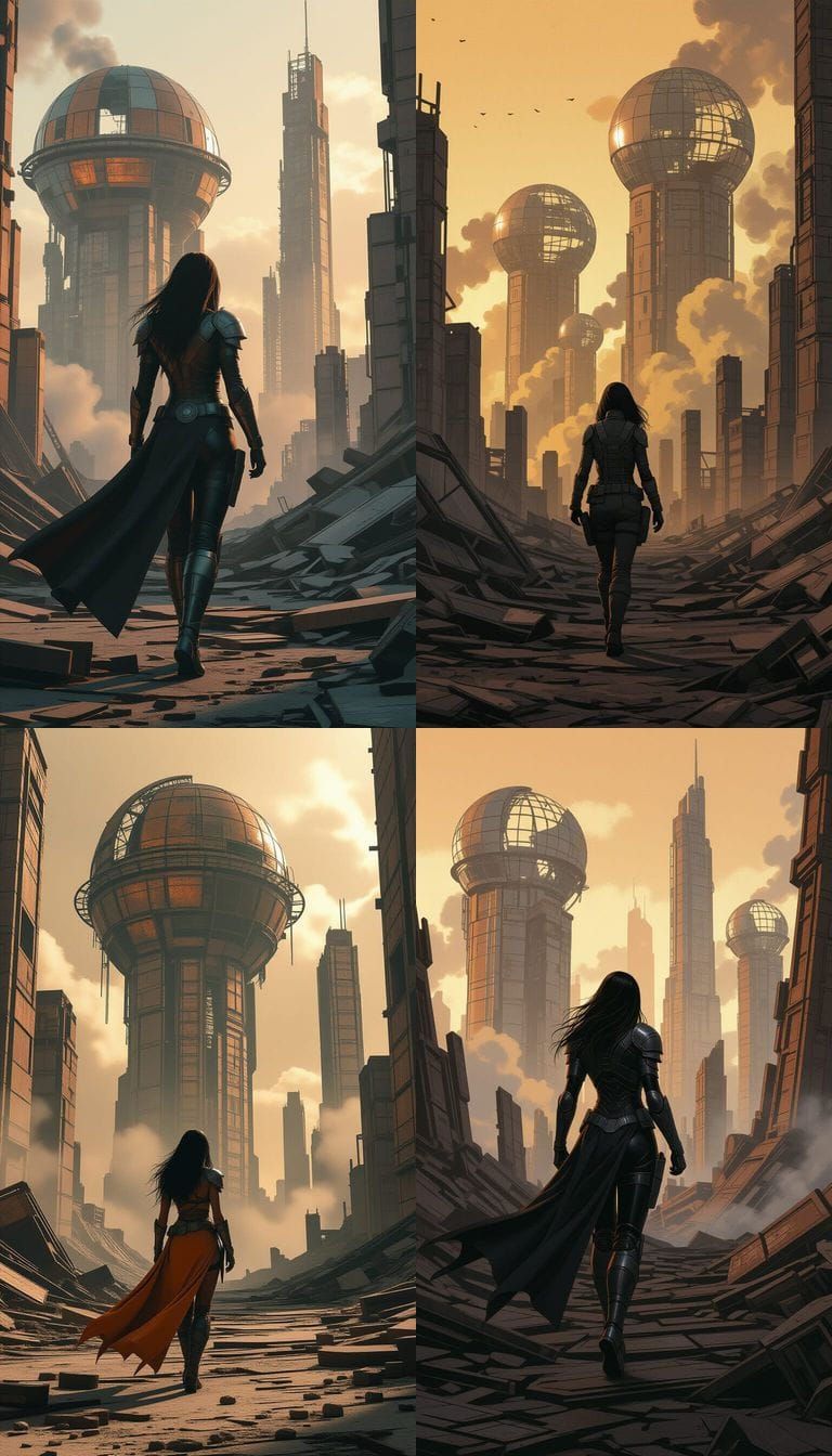 Druuna in Megacity Ruins, Biomechanical Debris, Dark Cinemat...