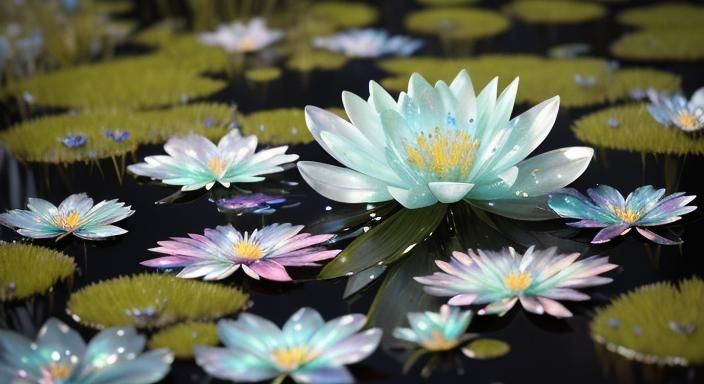 Iridescent Swamp Flowers in a Sparkling Marsh